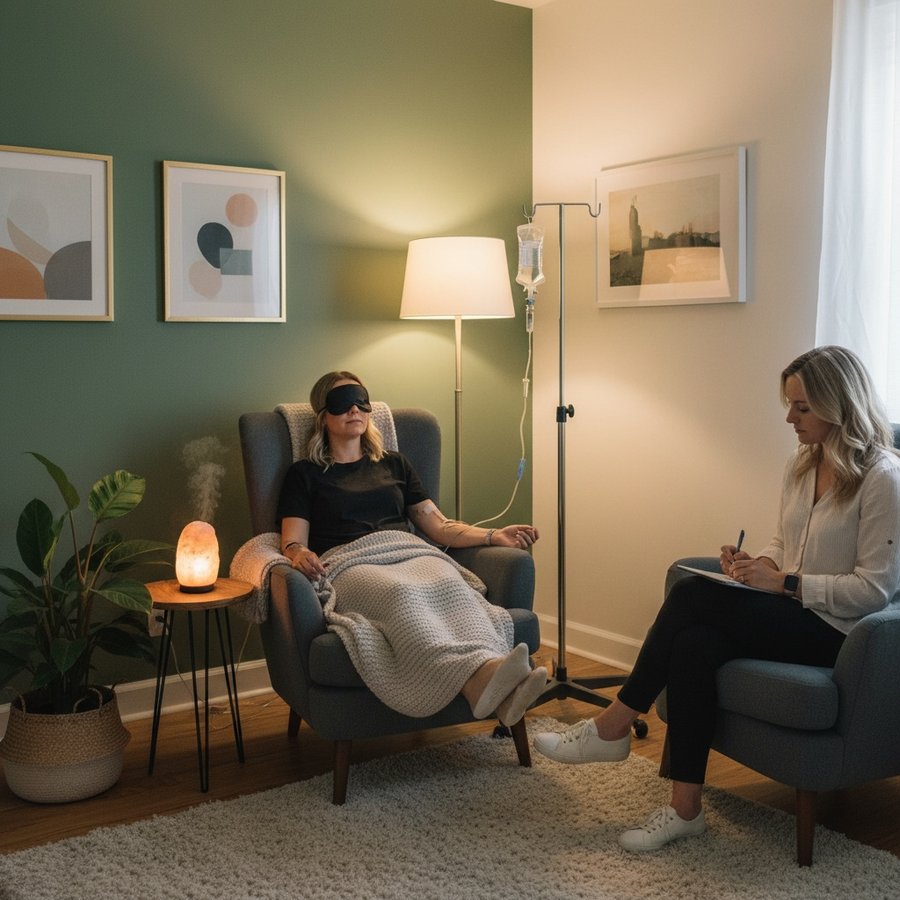 Ketamine therapie sessie in een comfortabele, veilige omgeving met professionele begeleiding