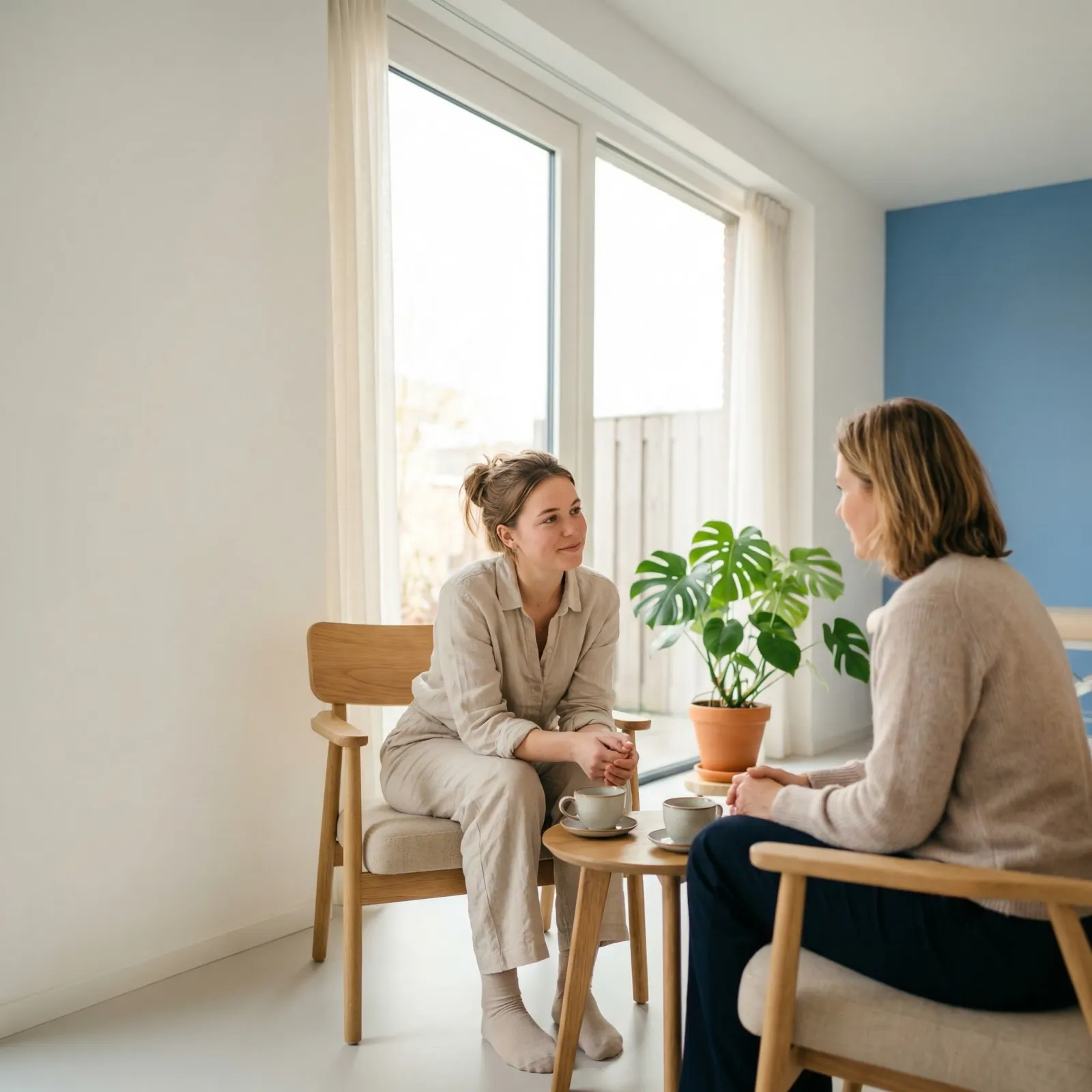 Gesprek met een hulpverlener in een rustige, veilige omgeving